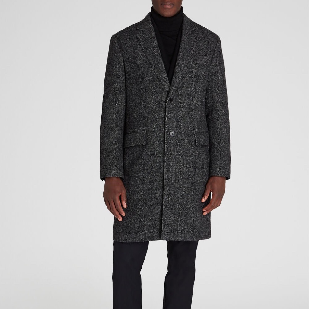 Textured Wool Blend Herringbone Coat - Brand New - Never Worn - Black Mix